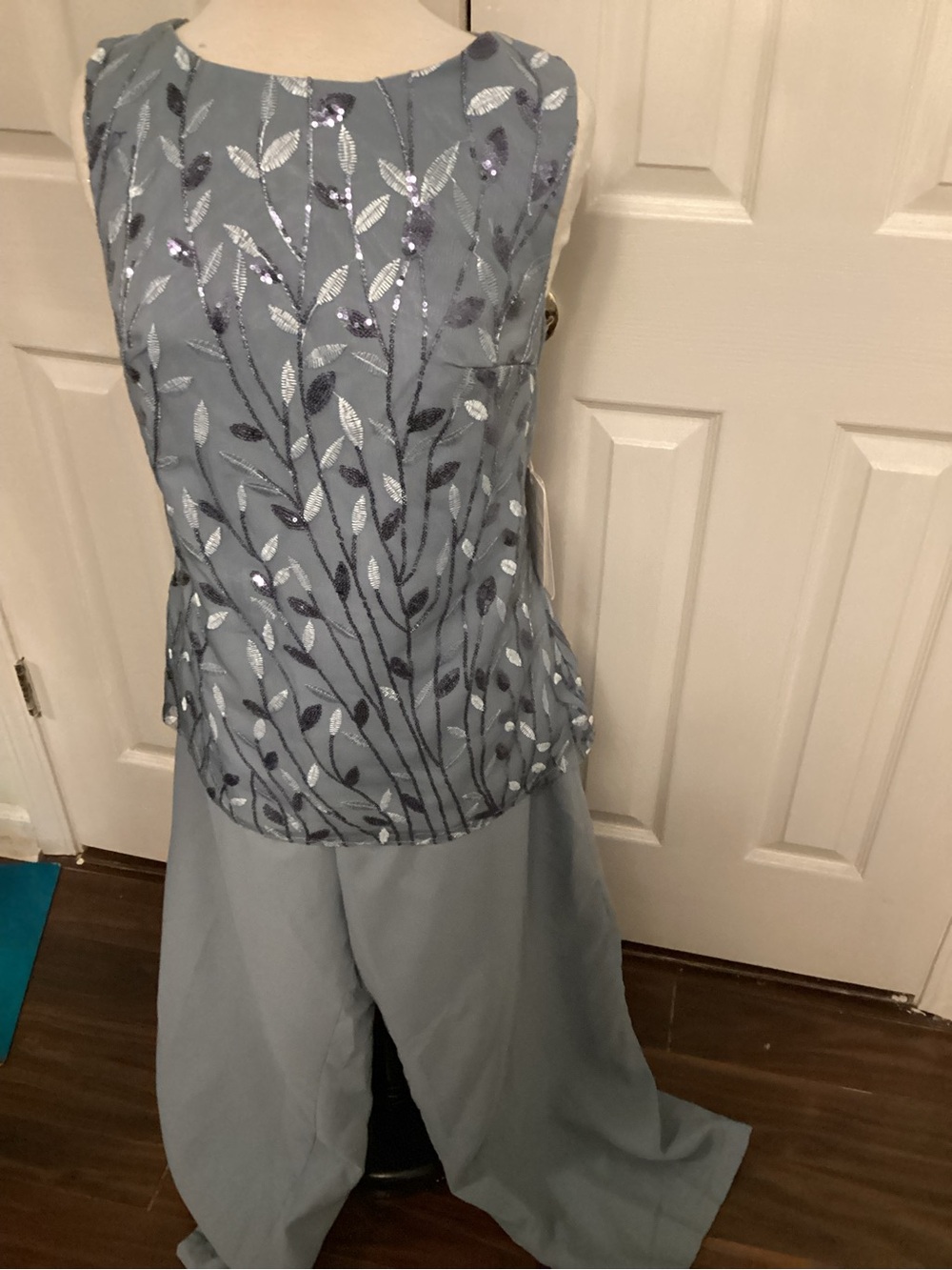 Embellished Slate Blue Two-Piece pants Set